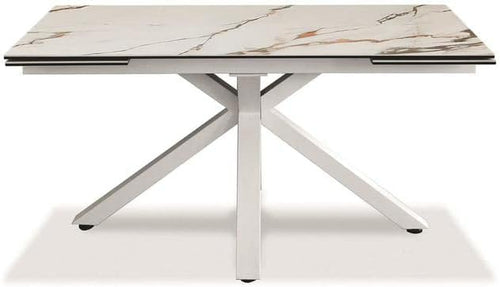 SOLOLED Ausziehbarer Esstisch 160-240 cm Keramik auf Glas Metallbeine Calacatta