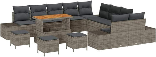 GFMGUEMV Gartenmöbel Set 14-Teilig Poly-Rattan Grau 110 Cm Tisch