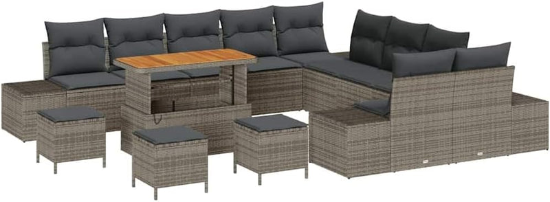 GFMGUEMV Gartenmöbel Set 14-Teilig Poly-Rattan Grau 110 Cm Tisch