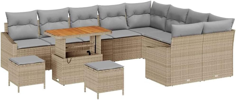 GFMGUEMV Gartensofa-Set 12-teilig Beige Poly-Rattan Stahl