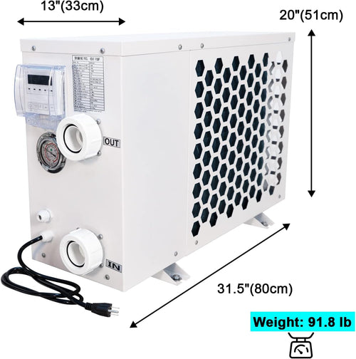 WOPOLTOP Pool-Wärmepumpe 20.000 BTU 5,6 kW Titan-Wärmetauscher 110-120V