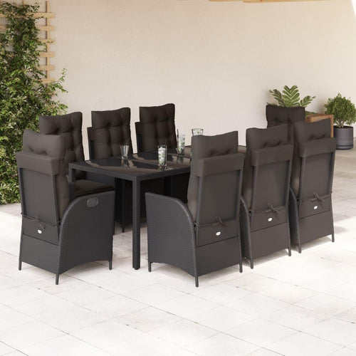GFMGUEMV Poly Rattan Garten-Essgruppe 9-Tlg. Schwarz 190 cm