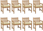 HGNFREF Massivholz Gartenstühle Set 8 Stk. mit Cremeweißen Kissen 58x90x60 Cm