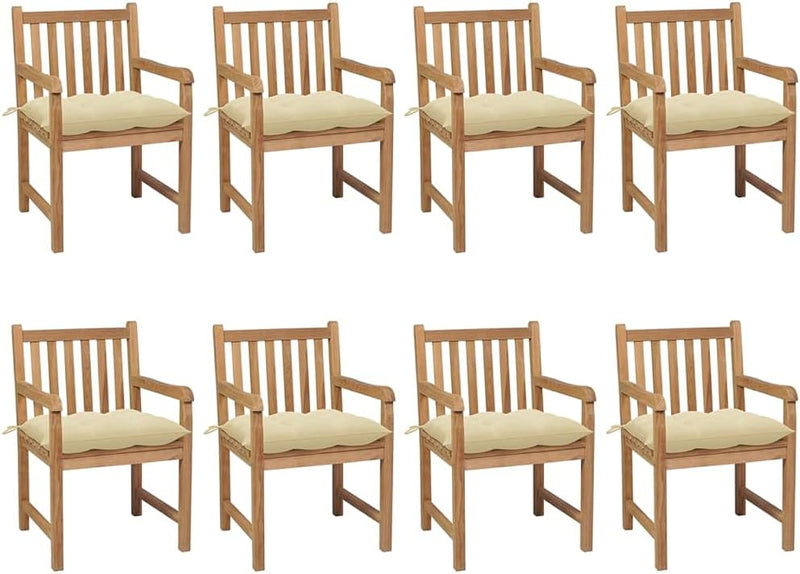 HGNFREF Massivholz Gartenstühle Set 8 Stk. mit Cremeweißen Kissen 58x90x60 Cm