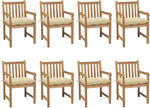 HGNFREF Massivholz Gartenstühle Set 8 Stk. mit Cremeweißen Kissen 58x90x60 Cm