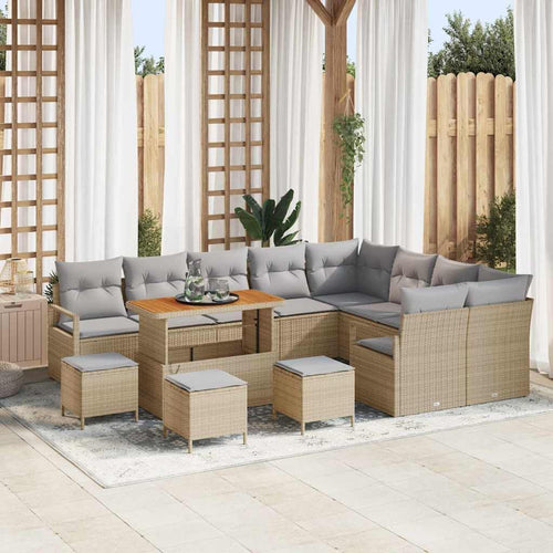 GFMGUEMV 13-Teiliges Gartensofa-Set Poly-Rattan Beige Hellgrau