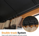Modern Shade Horizon Hardtop-Pavillon 3 x 3,6m mit 4 LED-Leuchten Doppeldach Verzinkter Stahl Holzoptik