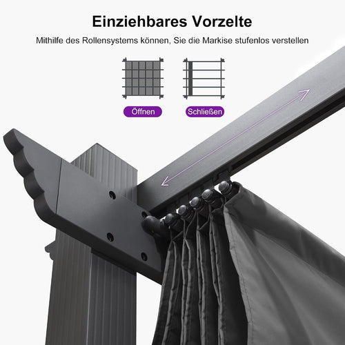 PURPLE LEAF Pergola Aluminium 3.65 X 5.5 M Grau