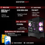 SYSTEMTREFF Gaming PC AMD Ryzen 7 5800X3D 8x4.5 GHz RTX 5070 TI 16 GB 1 TB M.2 NVMe 32 GB DDR4 Windows 11 Pro 27 Zoll Monitor