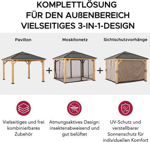 Sunjoy Holzpavillon 3,36x3,36m Anthrazit Winterfest