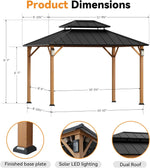 Modern Shade Horizon Hardtop-Pavillon 3 x 3,6m mit 4 LED-Leuchten Doppeldach Verzinkter Stahl Holzoptik