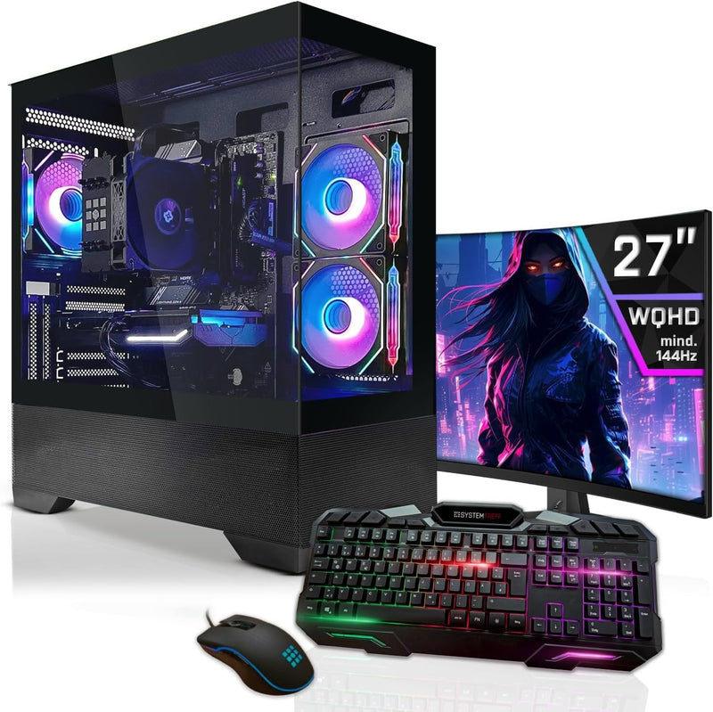 SYSTEMTREFF Gaming Komplett PC AMD Ryzen 7 5800X3D RX 9070 XT 16GB 32GB DDR4 1TB NVMe Win 11 Pro 27 Zoll Monitor