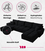 BROMARKT NUBES U Ecksofa mit Schlaffunktion und Bettkasten 372x184x85 cm Graphit