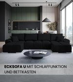 BROMARKT NUBES U Ecksofa mit Schlaffunktion und Bettkasten 372x184x85 cm Graphit