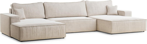 Maison De Reve U-Sofa Deseo Mit Schlaffunktion Und Bettkasten 398x148x70 cm Creme-Beige