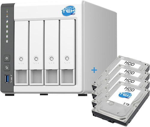SIMPLETEK 4-Bay-NAS-System 4 GB RAM 4×3 TB 12 TB Quad-Core 2.5G LAN Weiß