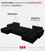 BROMARKT NUBES U Ecksofa mit Schlaffunktion und Bettkasten 372x184x85 cm Graphit