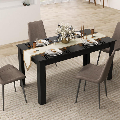 LDAILY Esstisch Aus Mokka-Holz 160x80x76,2cm Schwarz L-Förmige Beine