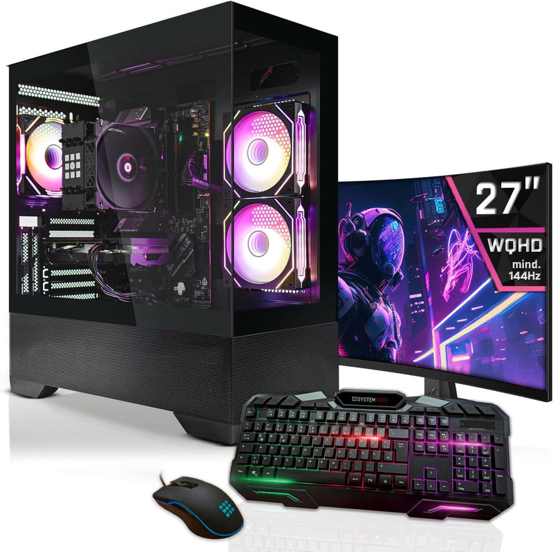 SYSTEMTREFF Gaming Komplett PC Set AMD Ryzen 7 5800X3D 8x4.5GHz Nvidia RTX 5060 8GB 1TB M.2 NVMe 32GB DDR4 RAM Windows 11 27 Zoll Monitor
