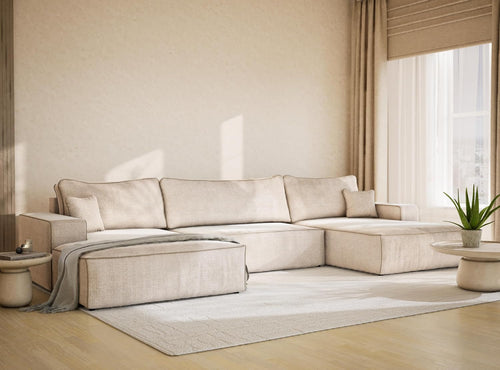 Maison De Reve U-Sofa Deseo Mit Schlaffunktion Und Bettkasten 398x148x70 cm Creme-Beige