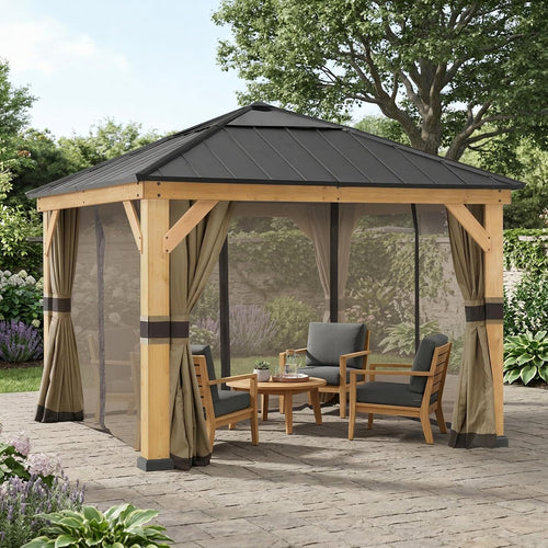 Sunjoy Holzpavillon 3,36x3,36m Anthrazit Winterfest