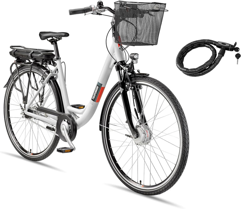 TELEFUNKEN City E-Bike 28 Zoll Frontmotor 536,5 Wh Akku 7-Gang Weiß