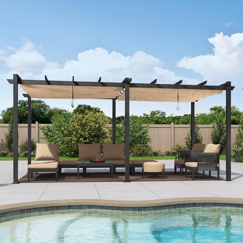 PURPLE LEAF Aluminium Pergola 3,65x5,5m Beige Wasserdicht