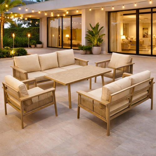 SHATCHI Premium Aluminium Gartenmöbel Set 7-Sitzer Beige