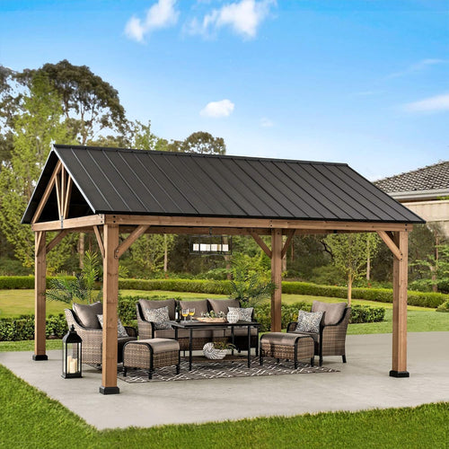 Sunjoy Holzpavillon 4,6x4 M Zedernholz Stahldach