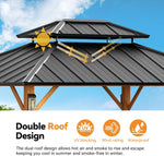 Modern Shade Horizon Hardtop-Pavillon 3 x 3,6m mit 4 LED-Leuchten Doppeldach Verzinkter Stahl Holzoptik