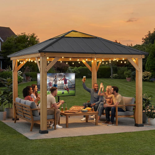 Sunjoy Holzpavillon 3,36x3,36 m Anthrazit Dach
