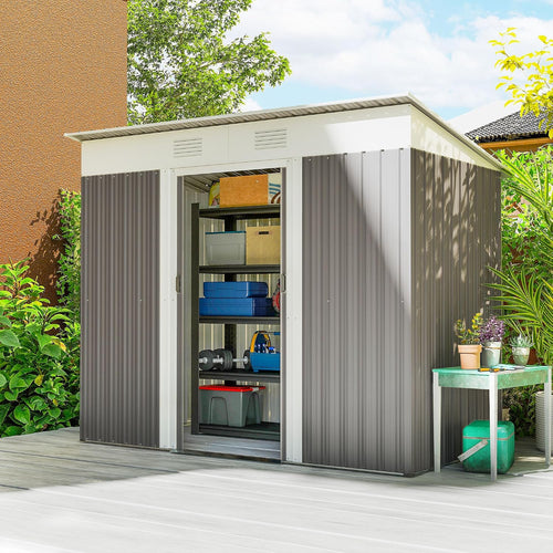 Outsunny Metall-Gartenhaus 2,1x1,2 M Hellgrau