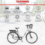 TELEFUNKEN City E-Bike 28 Zoll Frontmotor 536,5 Wh Akku 7-Gang Weiß